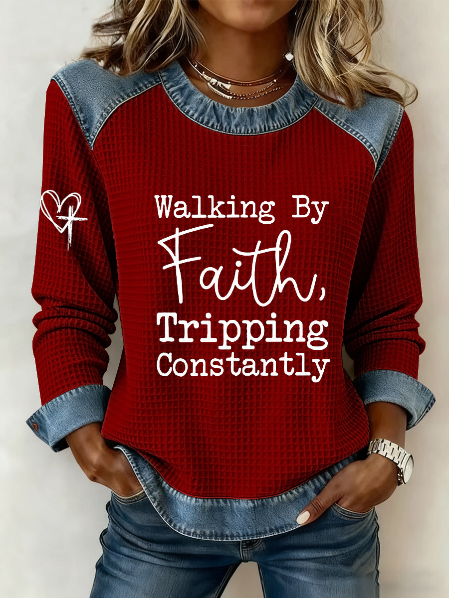 Women's Walking by Faith Tripping Constantly Cross Sweatshirt