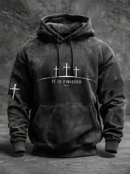 Men's It Is Finished Printed Casual Hoodie