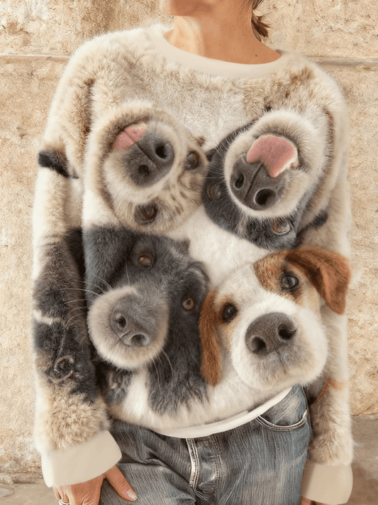 Women's Dog Print Flannel Crewneck Sweatshirt