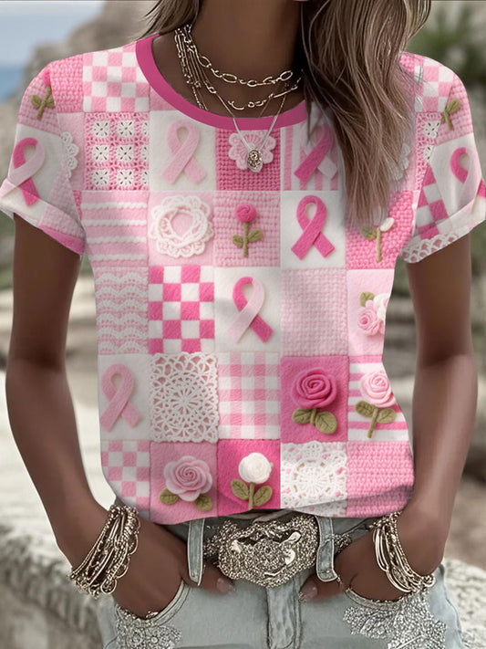 Women's Pink Floral Print Casual T-shirt