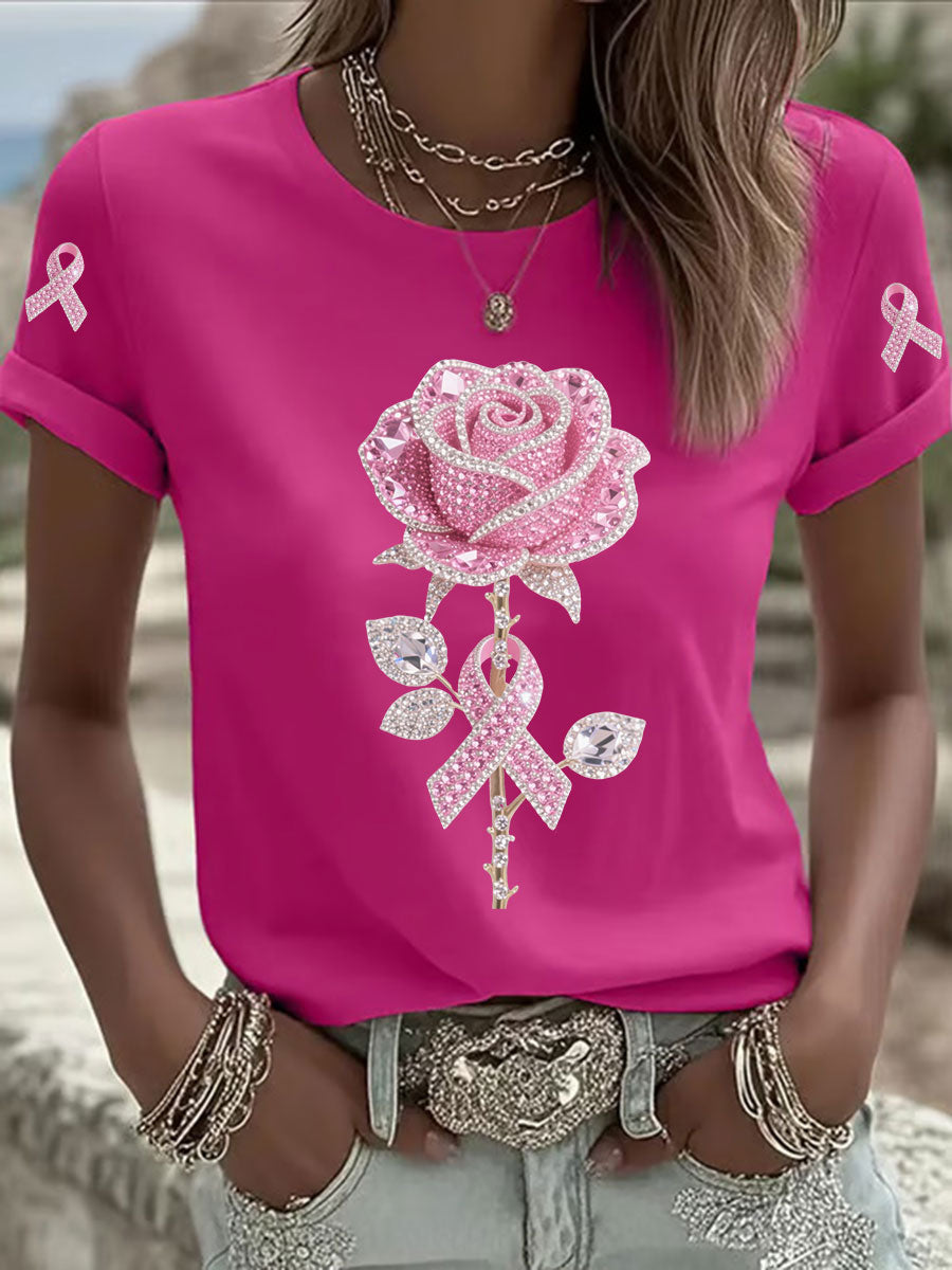 Women's Pink Floral Print Casual T-shirt