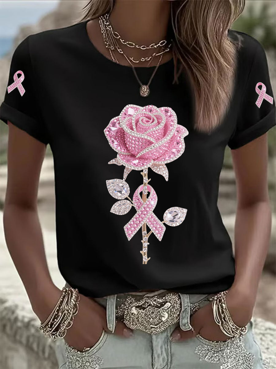 Women's Pink Floral Print Casual T-shirt