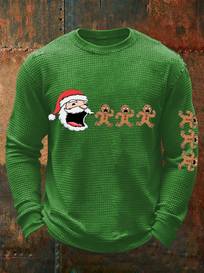 Men's Funny Santas Cookie Christmas Art Print Waffle Long Sleeve T-Shirt