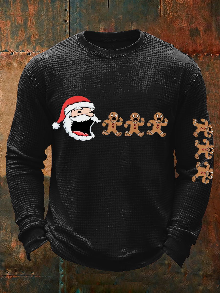 Men's Funny Santas Cookie Christmas Art Print Waffle Long Sleeve T-Shirt