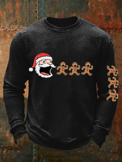 Men's Funny Santas Cookie Christmas Art Print Waffle Long Sleeve T-Shirt