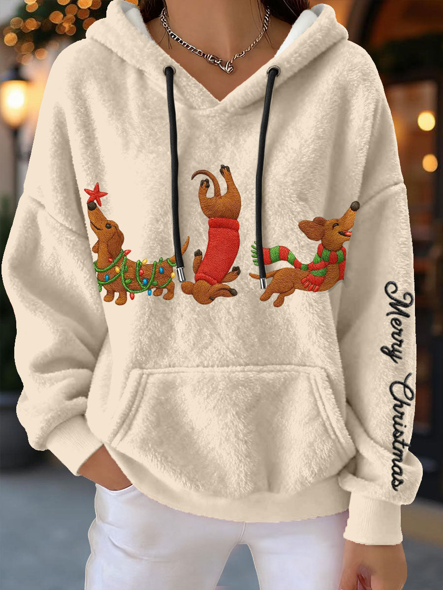 Women's Christmas Dachshunds Flannel Hoodies