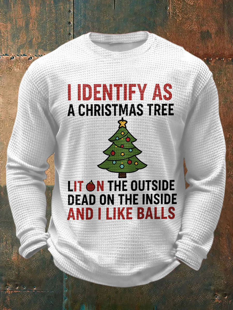 Men's  Funny Identify As A Christmas Tree Printed Waffle Tops
