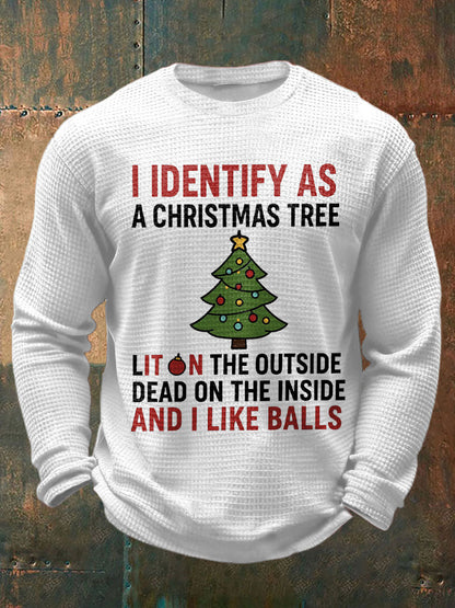 Men's  Funny Identify As A Christmas Tree Printed Waffle Tops