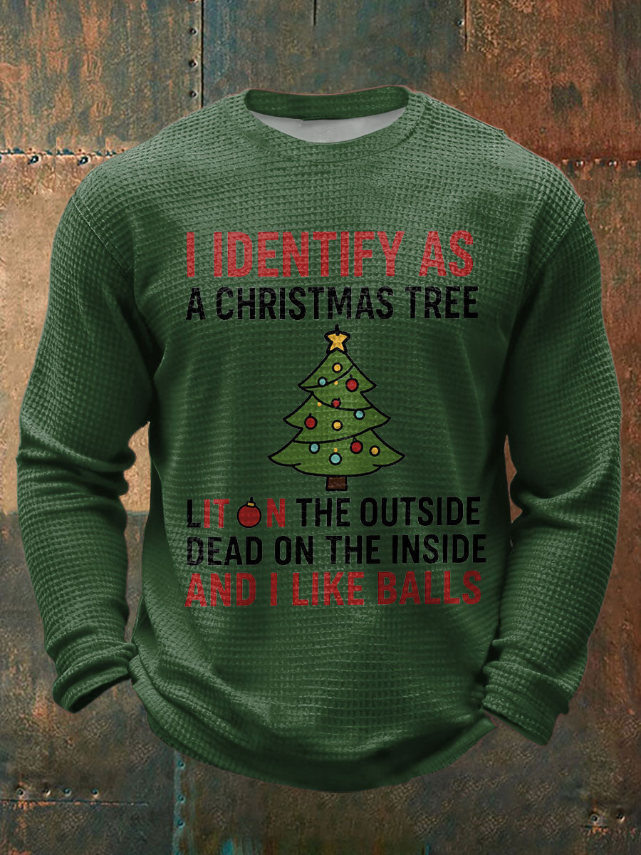 Men's  Funny Identify As A Christmas Tree Printed Waffle Tops