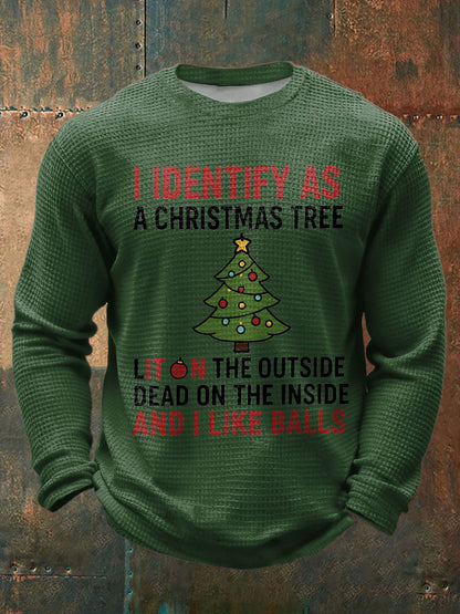 Men's  Funny Identify As A Christmas Tree Printed Waffle Tops