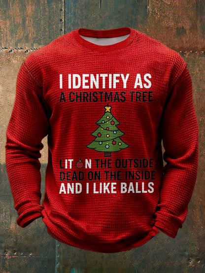 Men's  Funny Identify As A Christmas Tree Printed Waffle Tops