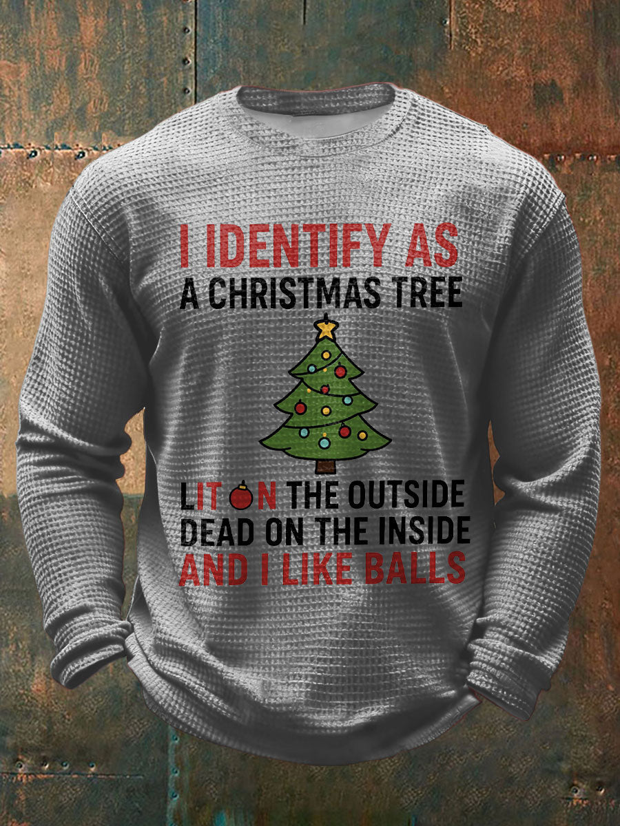 Men's  Funny Identify As A Christmas Tree Printed Waffle Tops