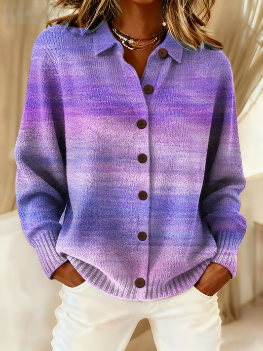 Women's Purple Art Knit Lapel Button Knit Cardigan