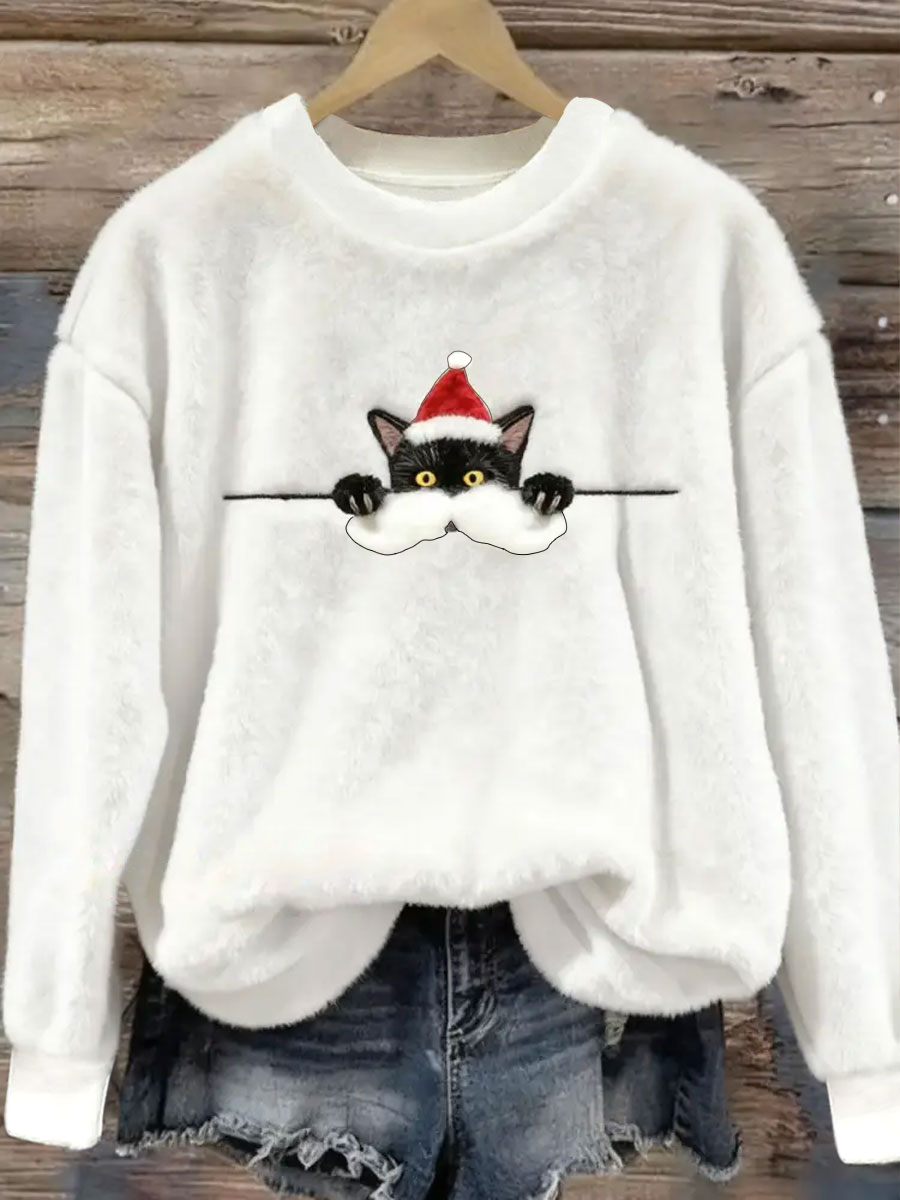 Women's Retro Animal Christmas Art Print Casual Flannel Top