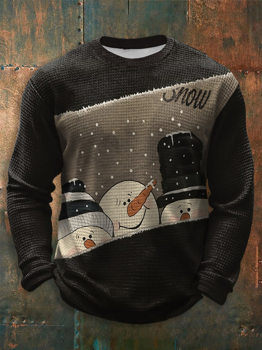 Men's Merry Christmas Art Printed Waffle Long Sleeve T-Shirt