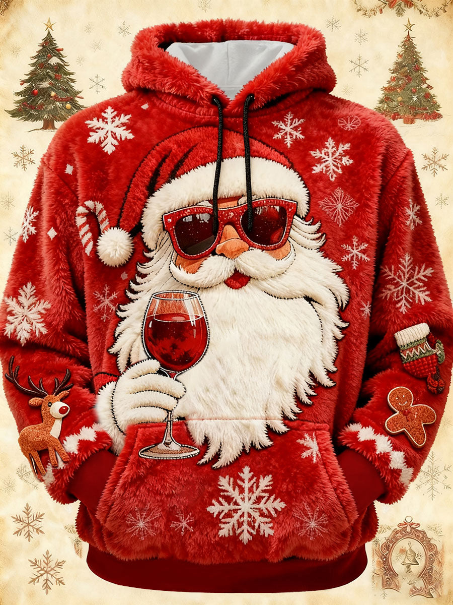 Men's Santa Claus Pattern Flannel Hoodie