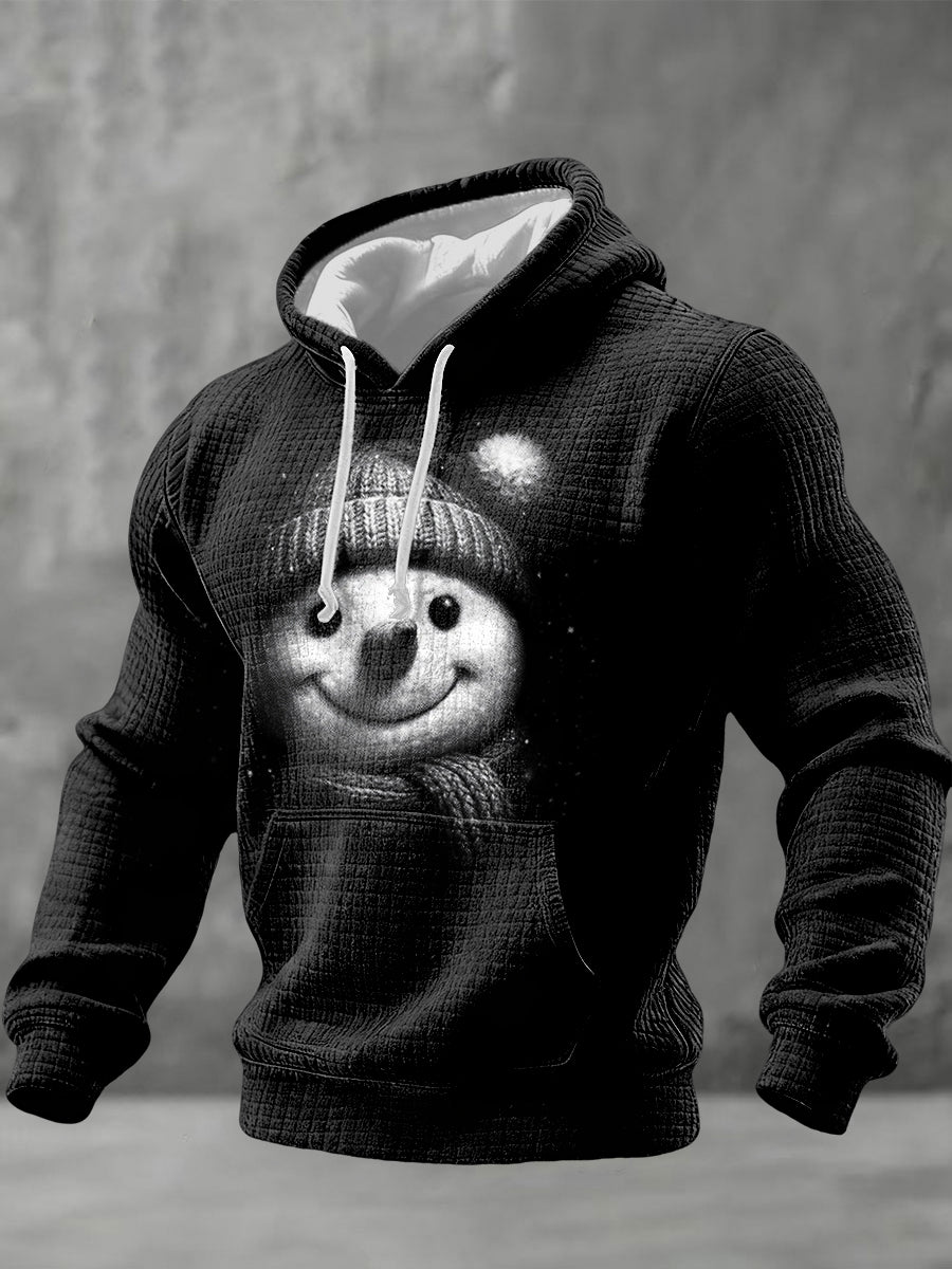 Men's Retro Christmas Vintage Snowman Checkered Cotton Hoodie