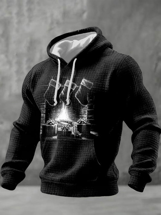 Men's Retro Christmas Checkered Cotton Hoodie