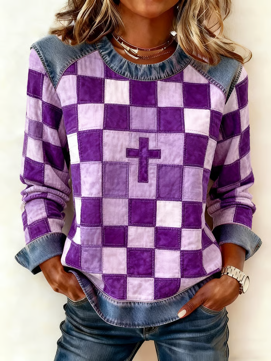 Women's Winter Faith Imitation Denim Print Top