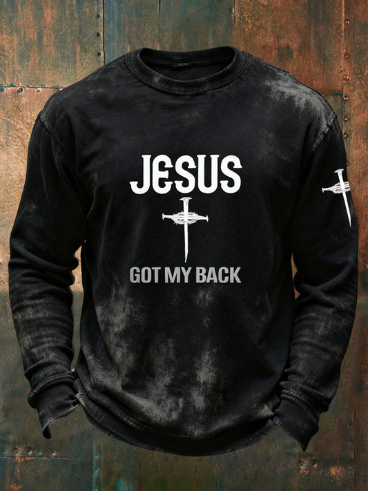 Retro Jesus Got My Back Casual Crewneck Sweatshirt