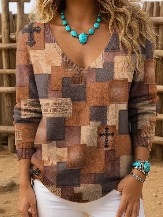 Women's Vintage Faith Art Print Casual Shirt