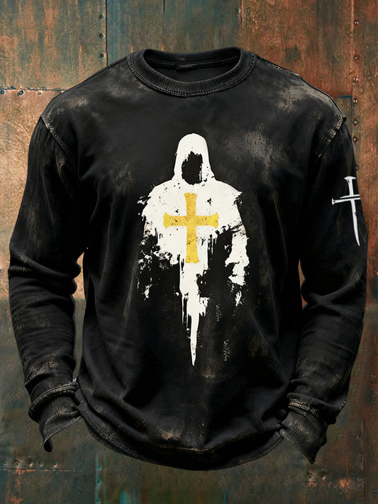 Retro Abstract Cross Faith Casual Crewneck Sweatshirt