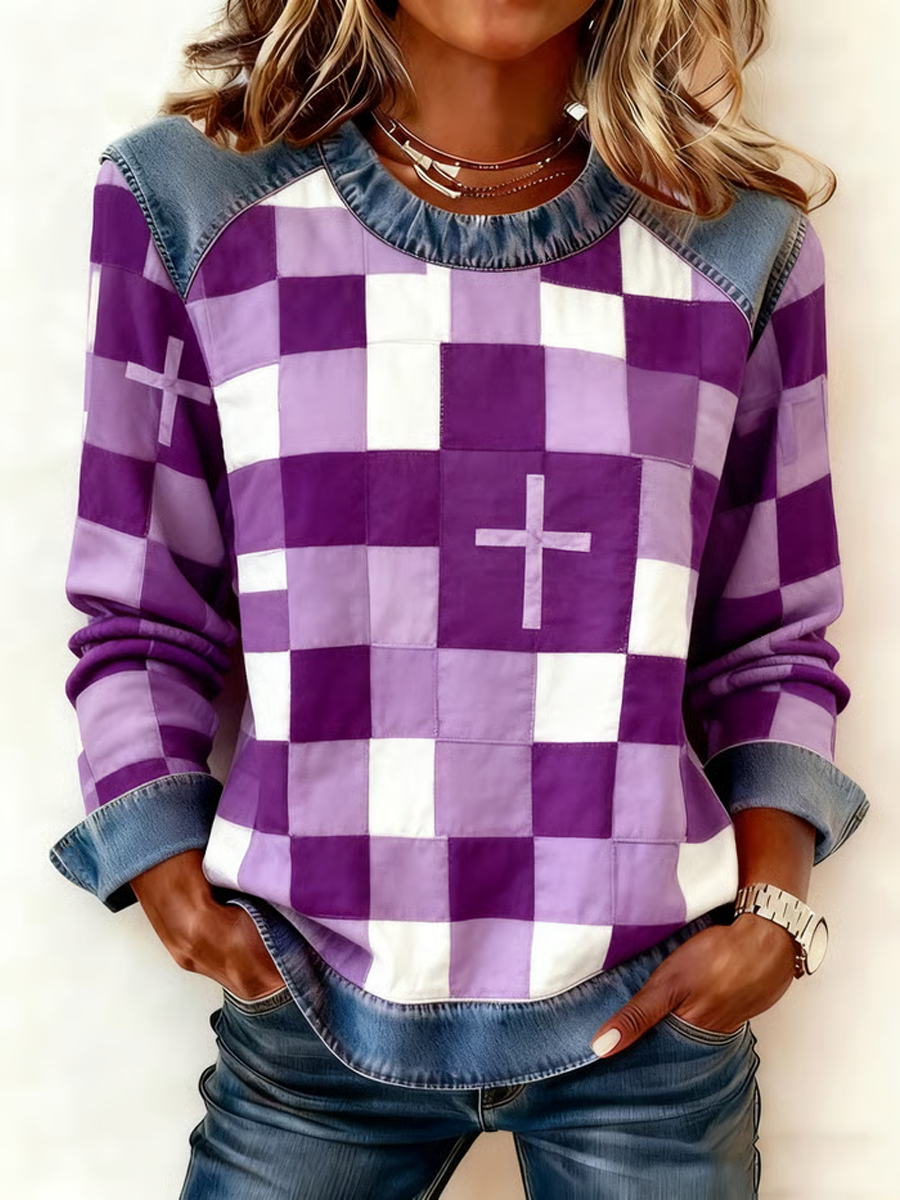 Women's Winter Faith Imitation Denim Print Top