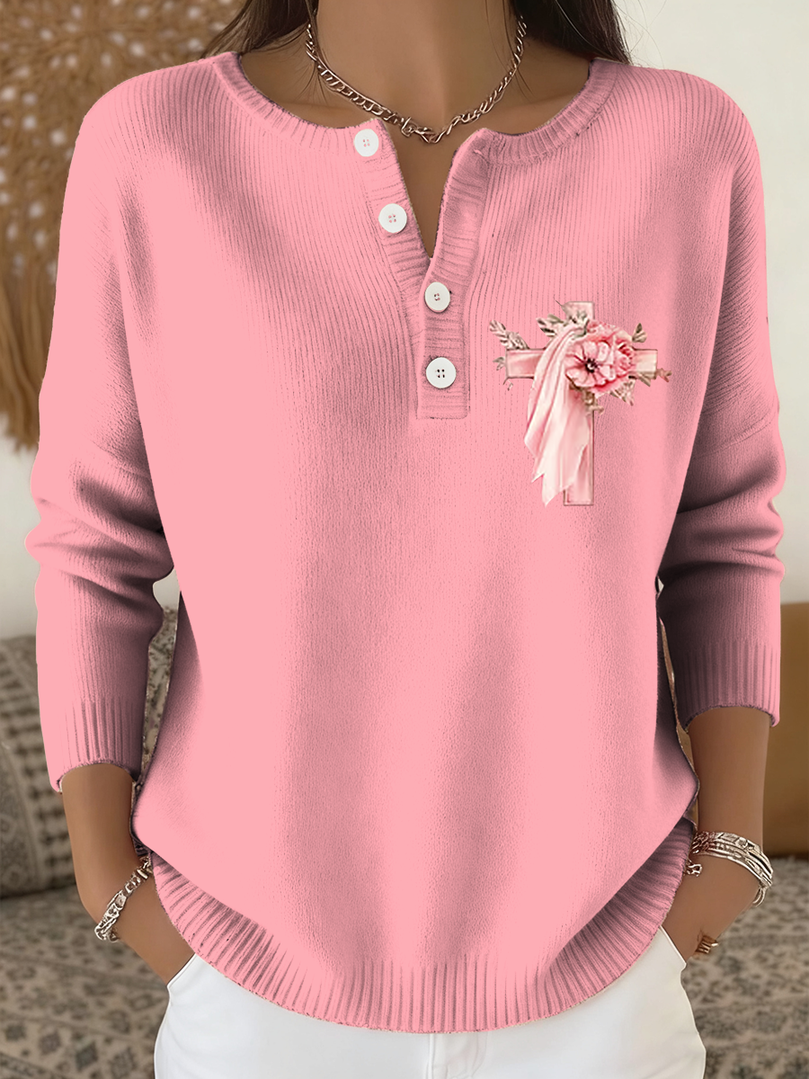 Women's Casual Faith Button Knitted Top