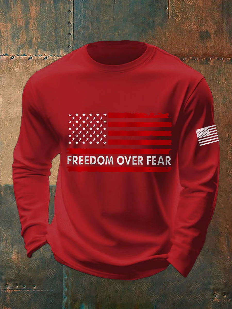 Men's Freedom Over Fear USA Flag Print Long Sleeve T-Shirt