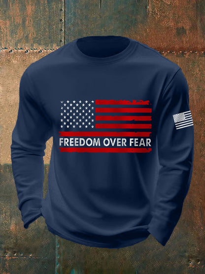 Men's Freedom Over Fear USA Flag Print Long Sleeve T-Shirt