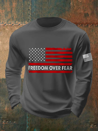 Men's Freedom Over Fear USA Flag Print Long Sleeve T-Shirt