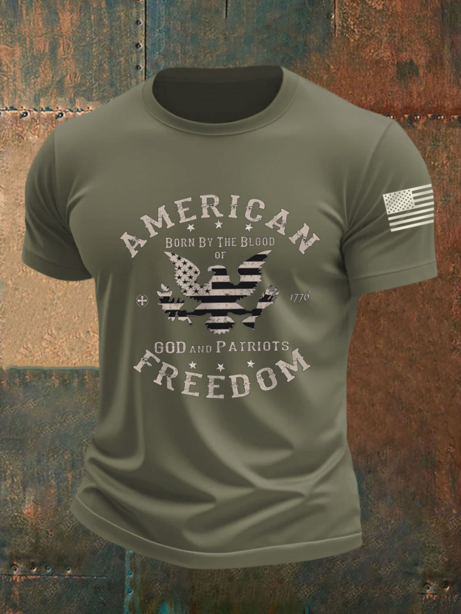 Men's American Freedom Born By The Blood Eagle Patriotic Casual Tee