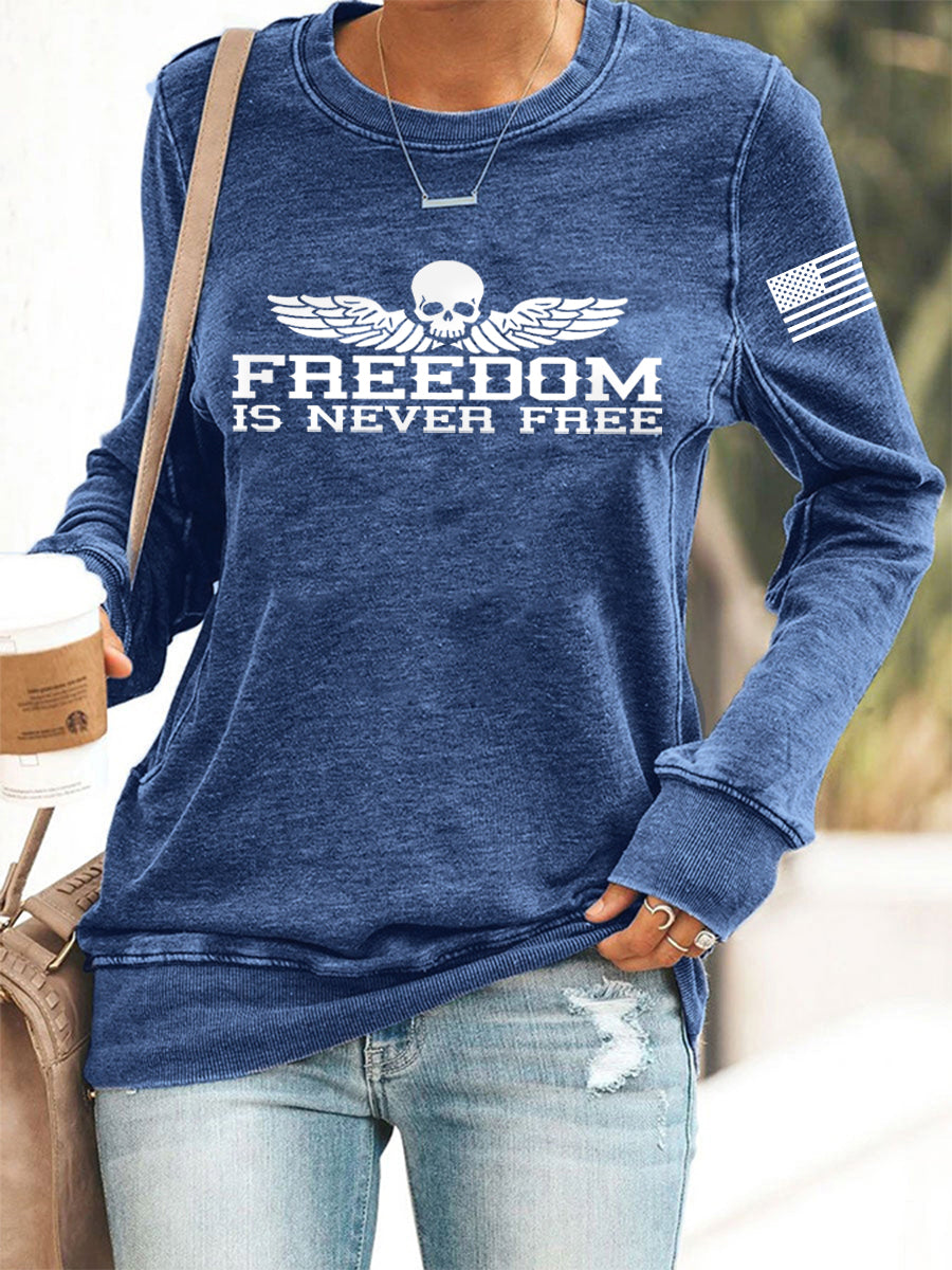 Women's Freedom Is Never Free USA Flag Print Sweatshirt