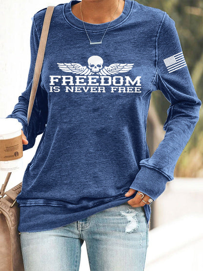 Women's Freedom Is Never Free USA Flag Print Sweatshirt