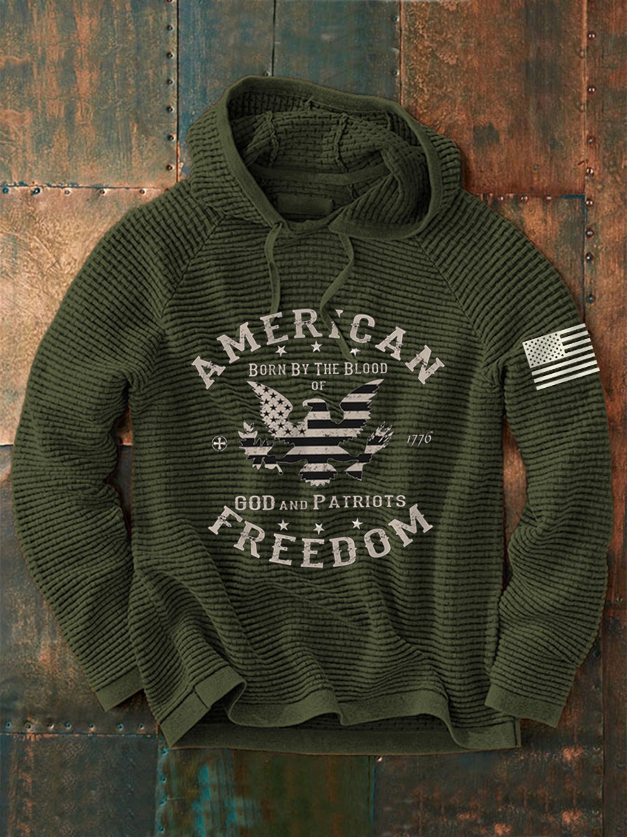 Men's American Freedom Born By The Blood Eagle Patriotic Waffle Hoodie