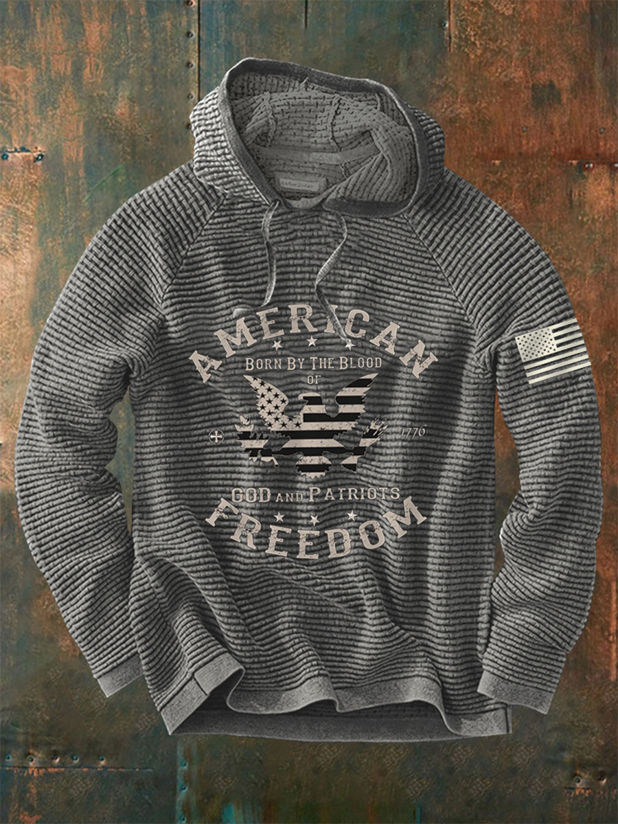 Men's American Freedom Born By The Blood Eagle Patriotic Waffle Hoodie
