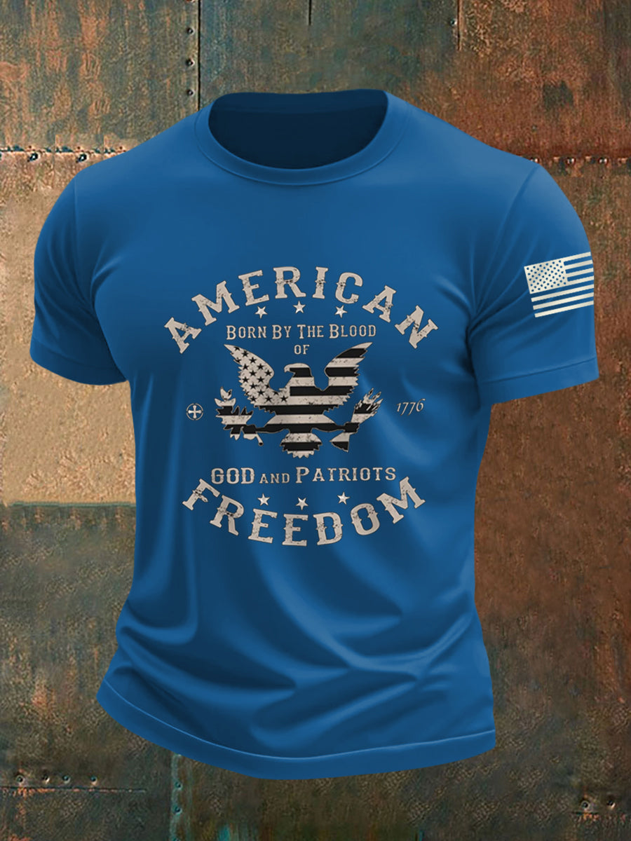 Men's American Freedom Born By The Blood Eagle Patriotic Casual Tee