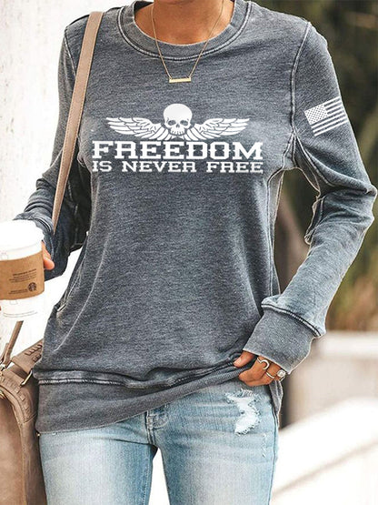 Women's Freedom Is Never Free USA Flag Print Sweatshirt