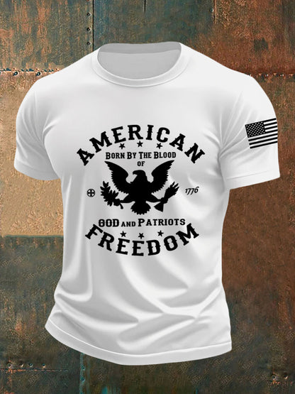 Men's American Freedom Born By The Blood Eagle Patriotic Casual Tee