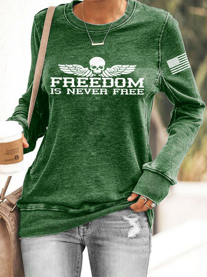 Women's Freedom Is Never Free USA Flag Print Sweatshirt