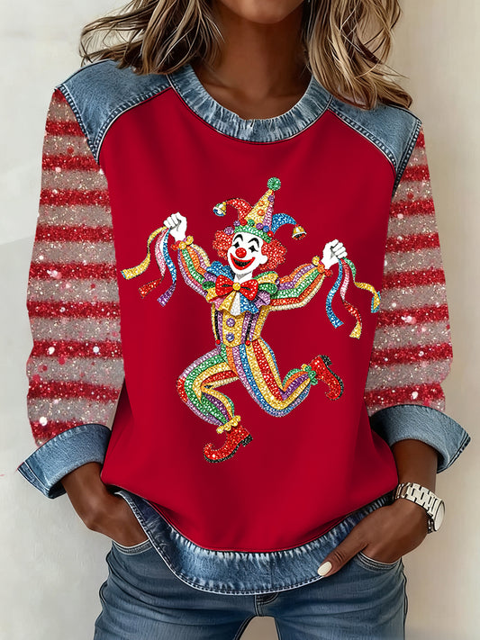 Women's Cologne Carnival Denim Patchwork Top