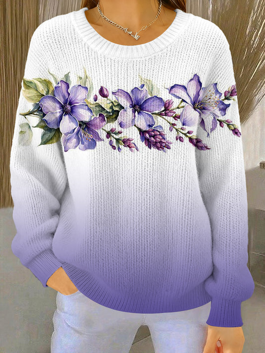Women's Plants Flowers Pattern Cozy Knitted Sweater