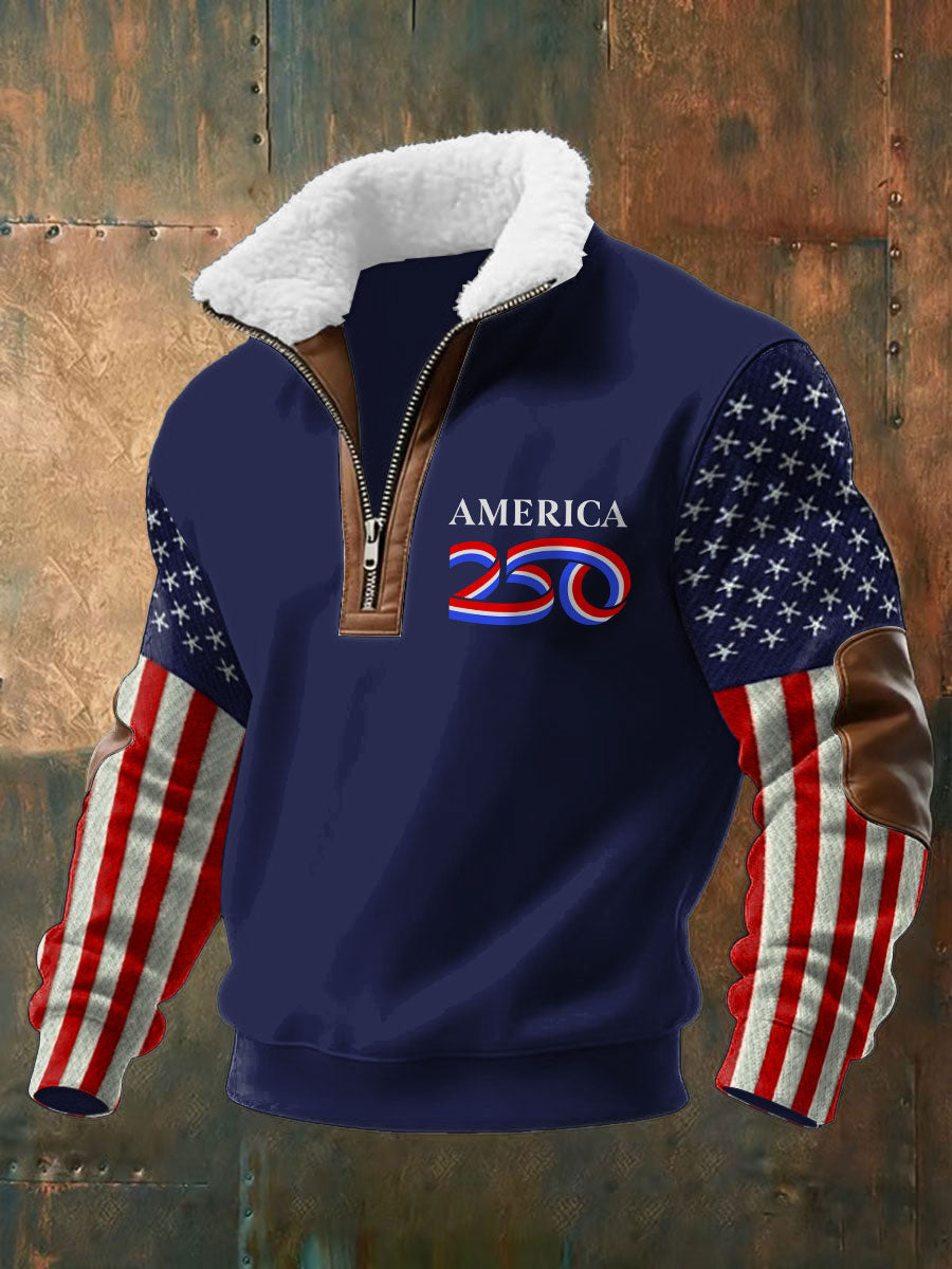 Men's  250th Anniversary Plush Stand Collar Sweatshirt