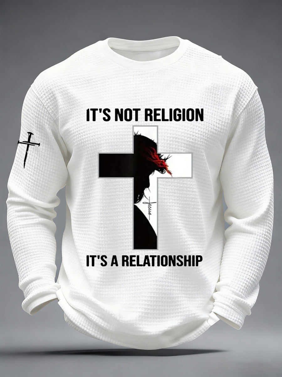 Men's  It’s Not Religion It’s A Relationship Jesus Cross Waffle Long Sleeve T-Shirt