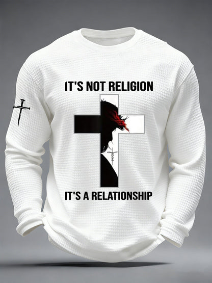 Men's  It’s Not Religion It’s A Relationship Jesus Cross Waffle Long Sleeve T-Shirt