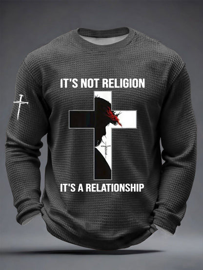 Men's  It’s Not Religion It’s A Relationship Jesus Cross Waffle Long Sleeve T-Shirt
