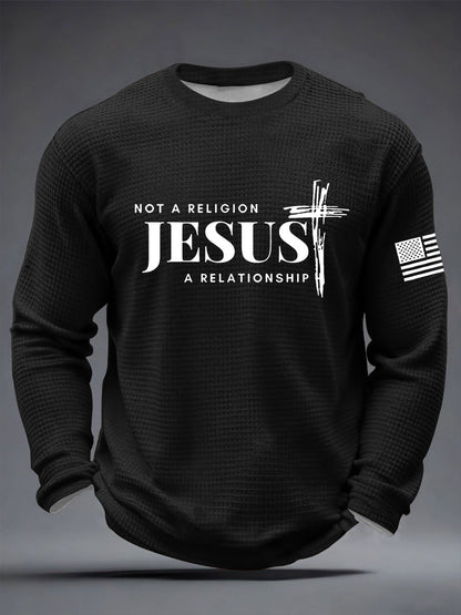 Men's  It’s Not Religion It’s A Relationship Jesus Cross  Waffle Long Sleeve T-Shirt