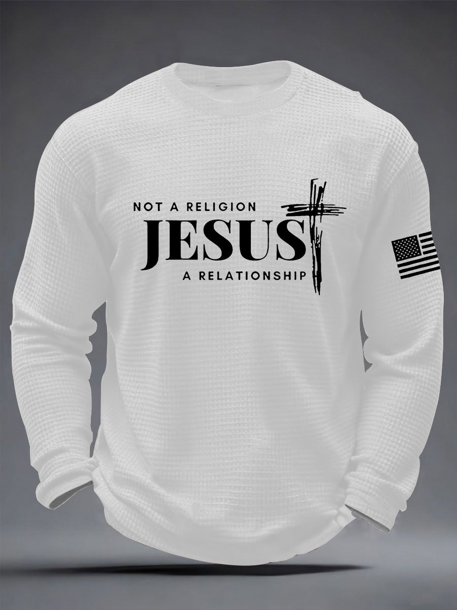 Men's  It’s Not Religion It’s A Relationship Jesus Cross  Waffle Long Sleeve T-Shirt