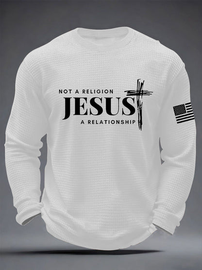Men's  It’s Not Religion It’s A Relationship Jesus Cross  Waffle Long Sleeve T-Shirt