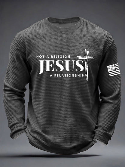 Men's  It’s Not Religion It’s A Relationship Jesus Cross  Waffle Long Sleeve T-Shirt